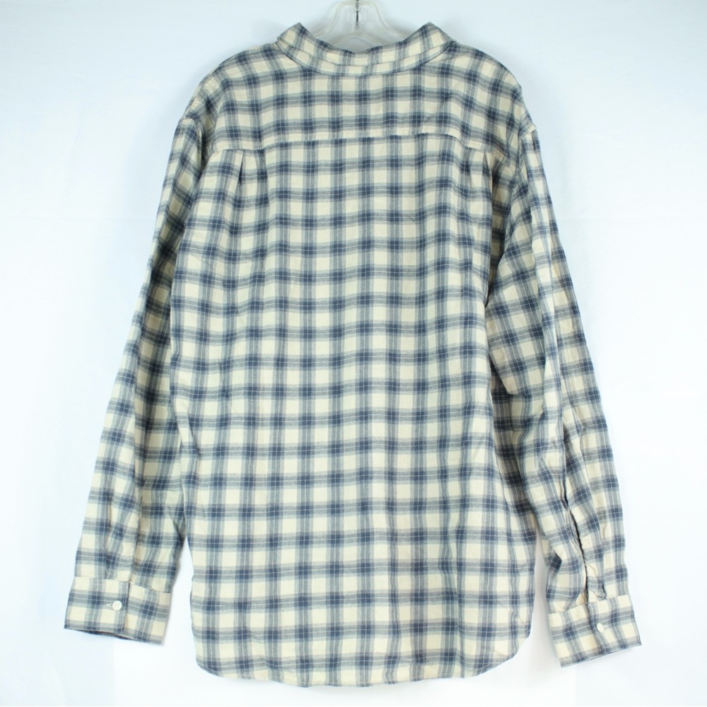 American Eagle Cream & Blue Flannel Long Sleeve Button Up‎ Shirt Mens Size XL - Picture 2 of 5